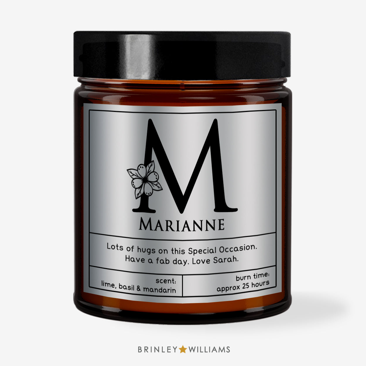 Floral Monogram Personalised Scented Candle - Silver Foil