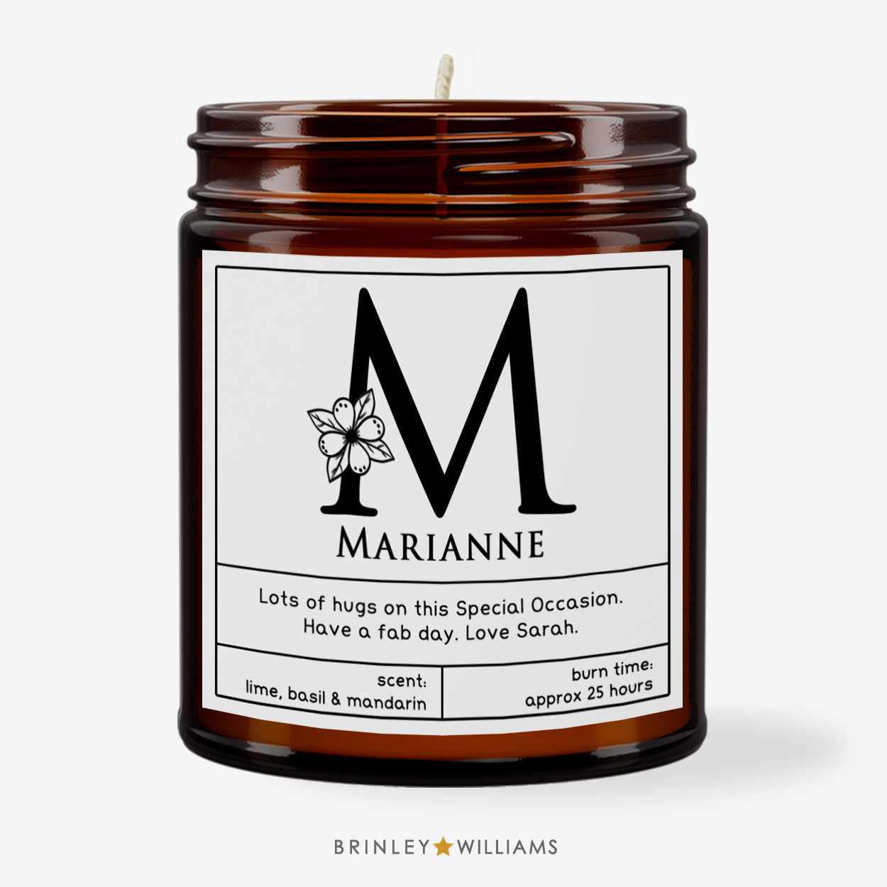 Floral Monogram Personalised Scented Candle - White