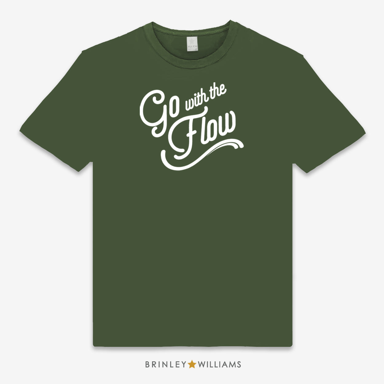 Green unisex t-shirt with 'Go with the Flow' text design printed on it