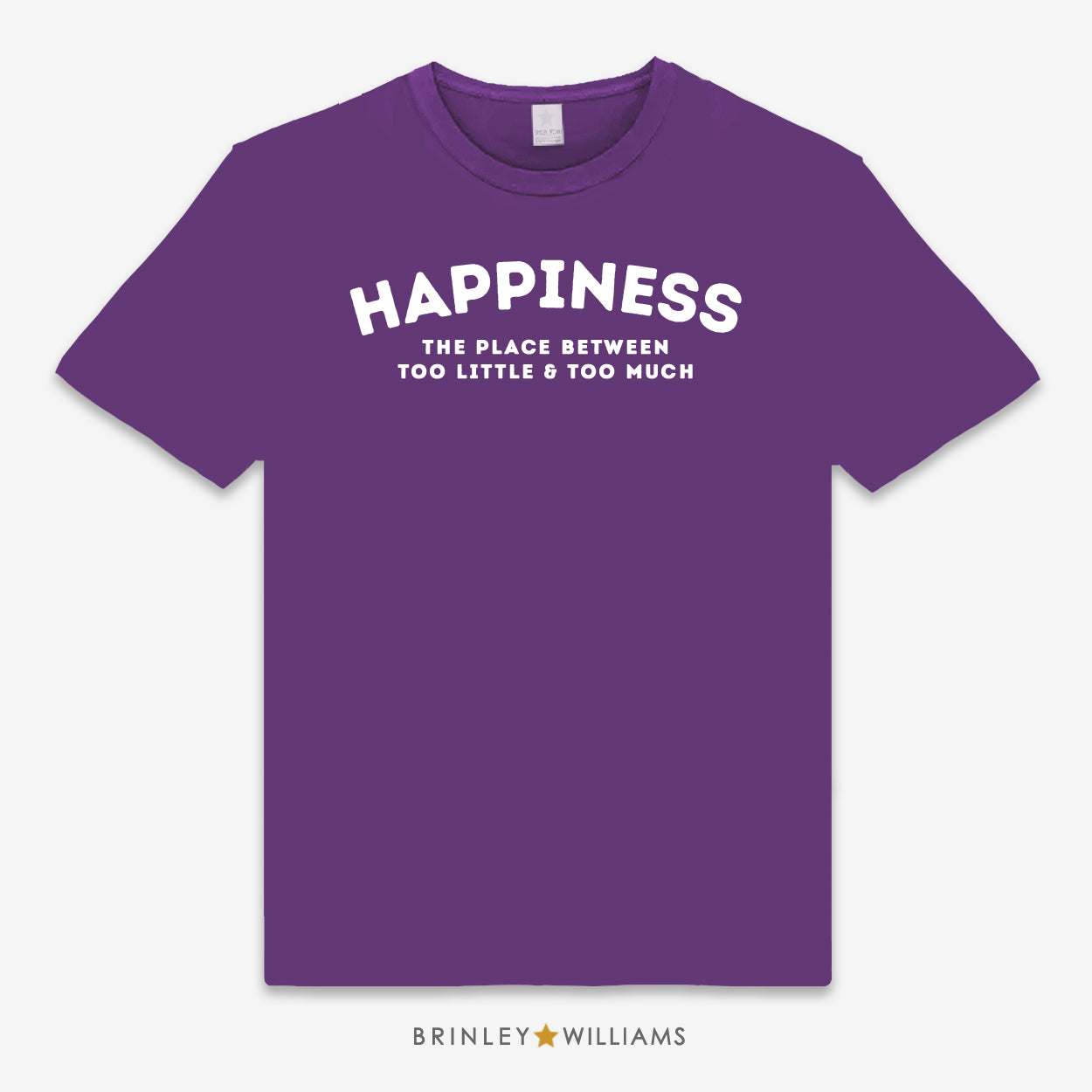 Purple Unisex t-shirt with white happiness design & quote printed on it