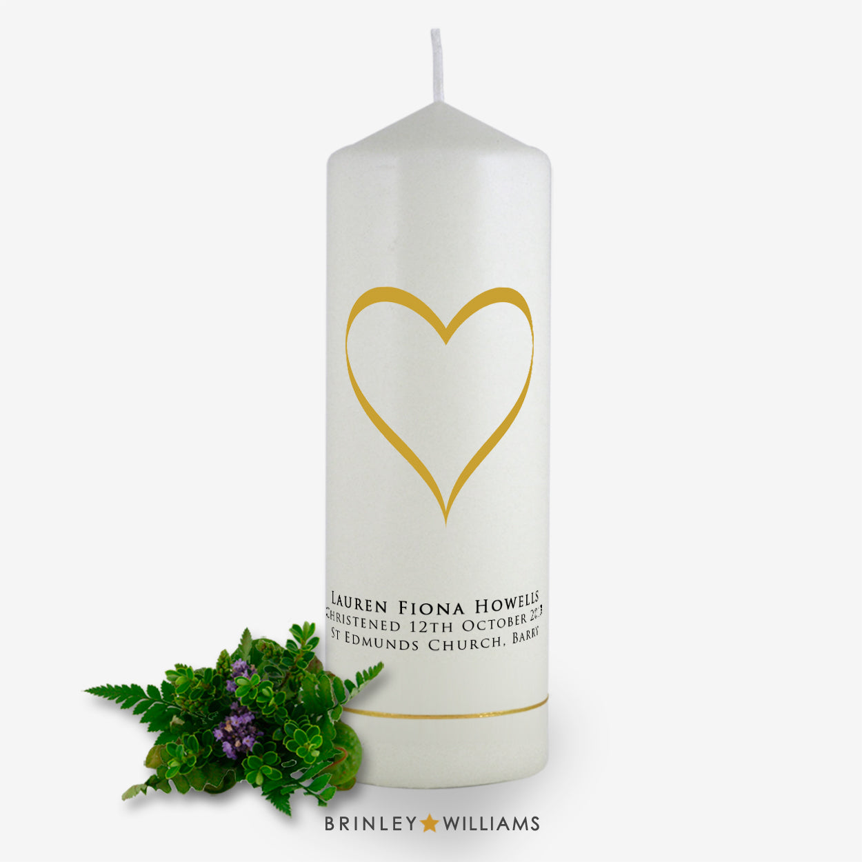 Love Heart Personalised Christening Candle - Bronze