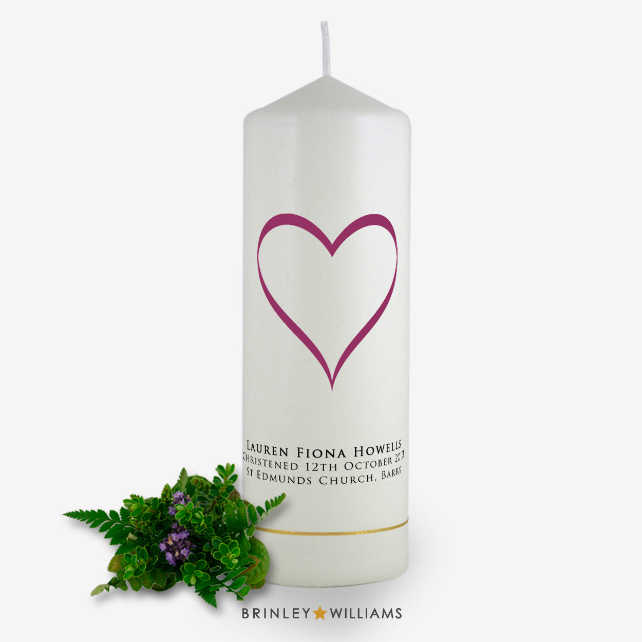 Love Heart Personalised Christening Candle - Burgundy