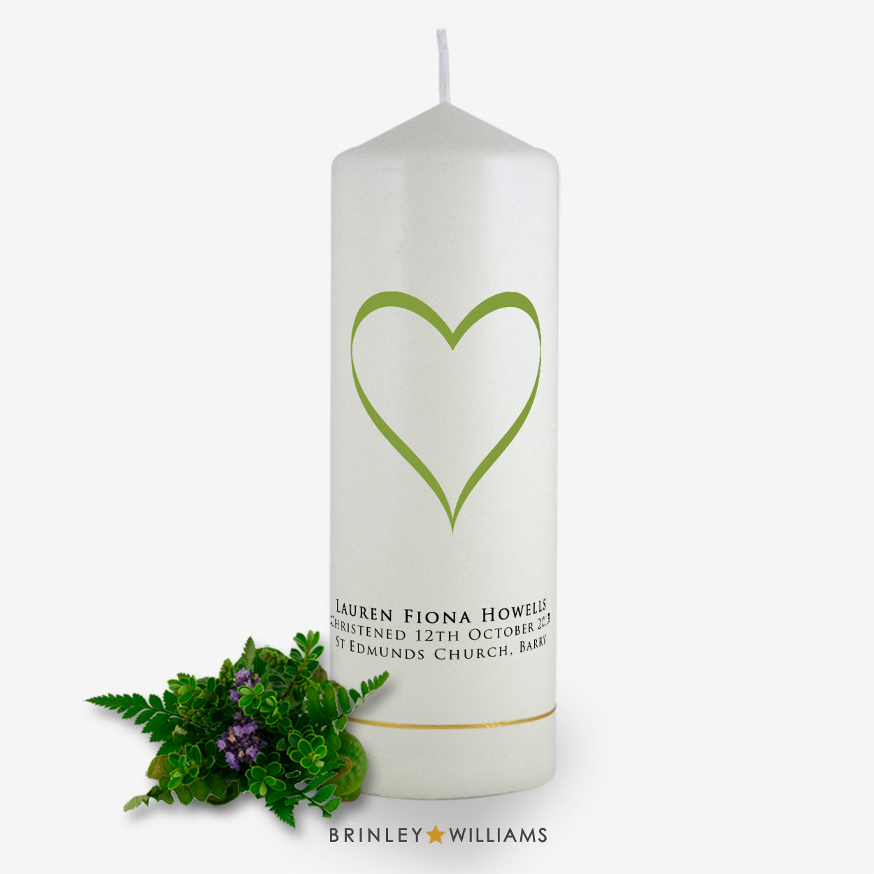 Love Heart Personalised Christening Candle - Emerald