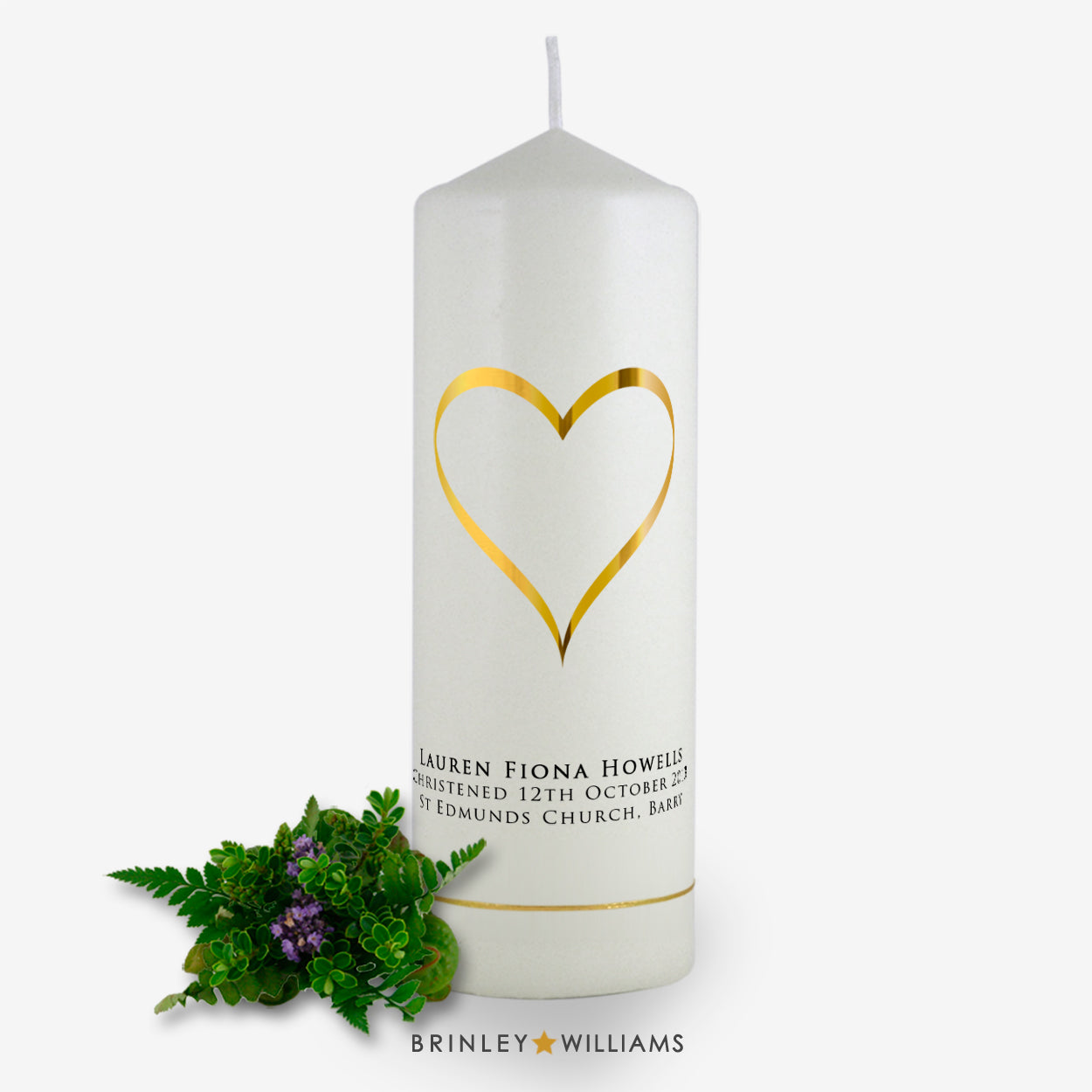 Love Heart Personalised Christening Candle - Gold Foil