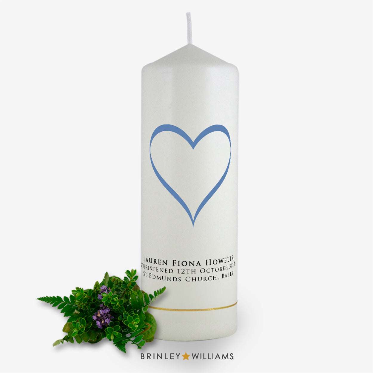 Love Heart Personalised Christening Candle - Sky Blue