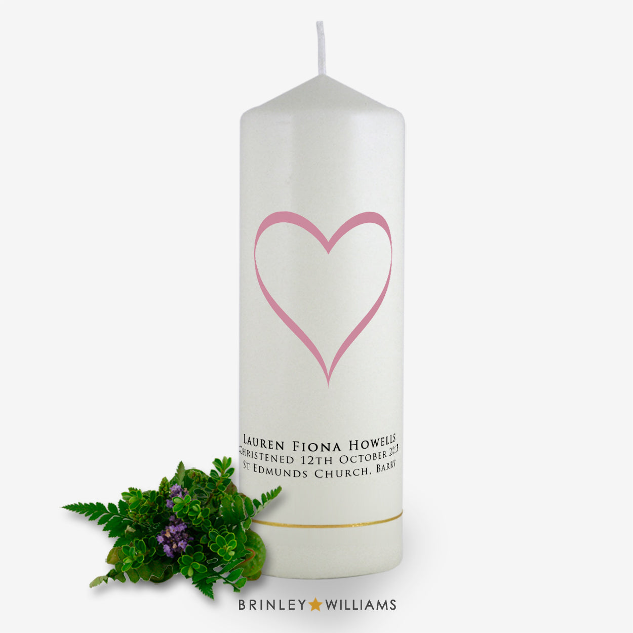 Love Heart Personalised Christening Candle - Soft Pink
