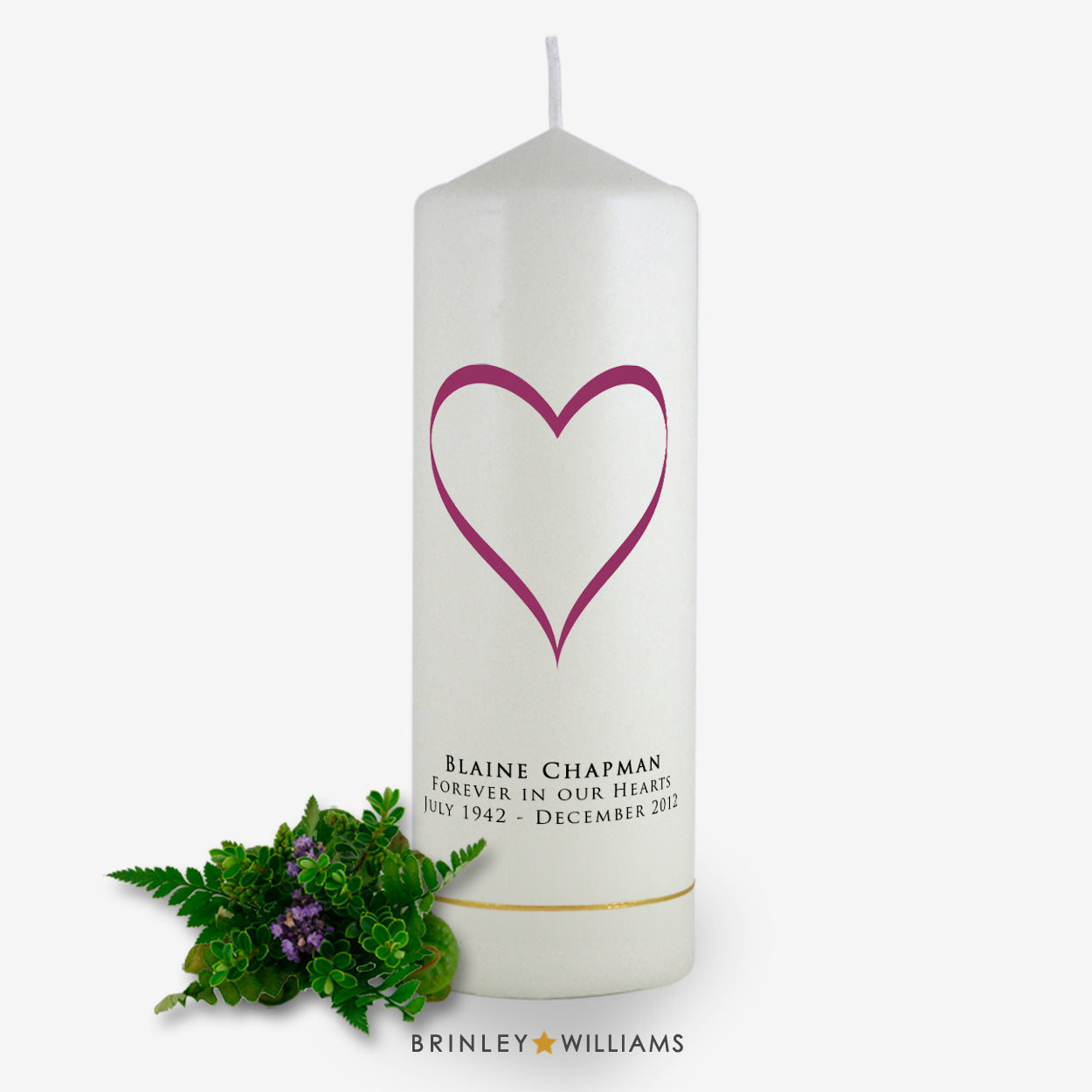 Love Heart Personalised Memorial Candle - Burgundy
