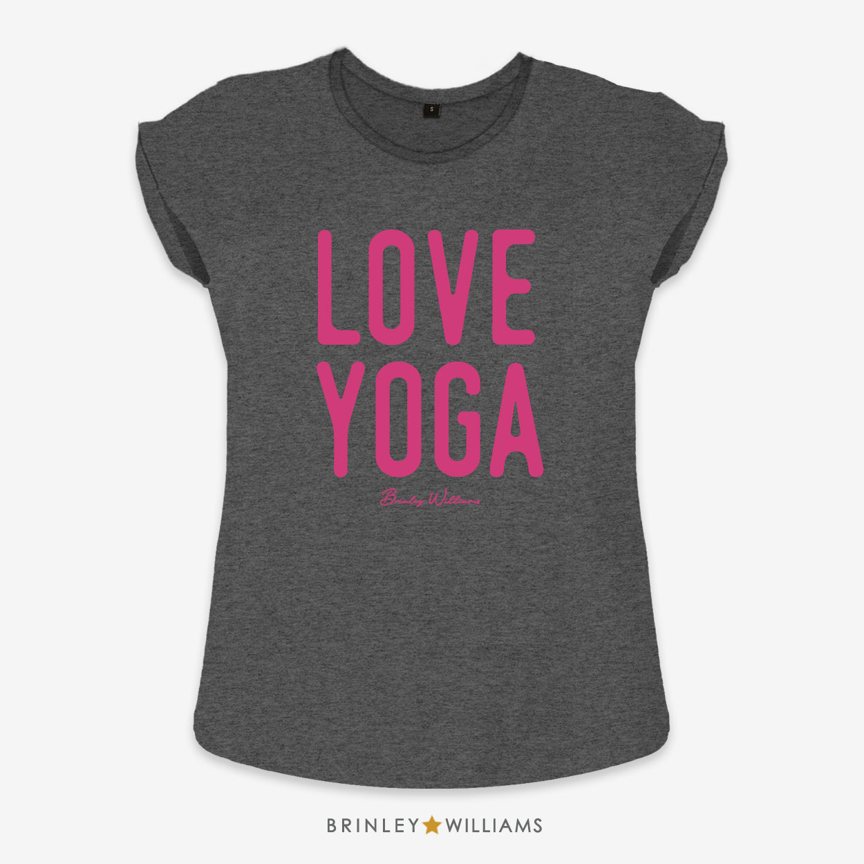 Love Yoga Rolled Sleeve T-shirt - Charcoal