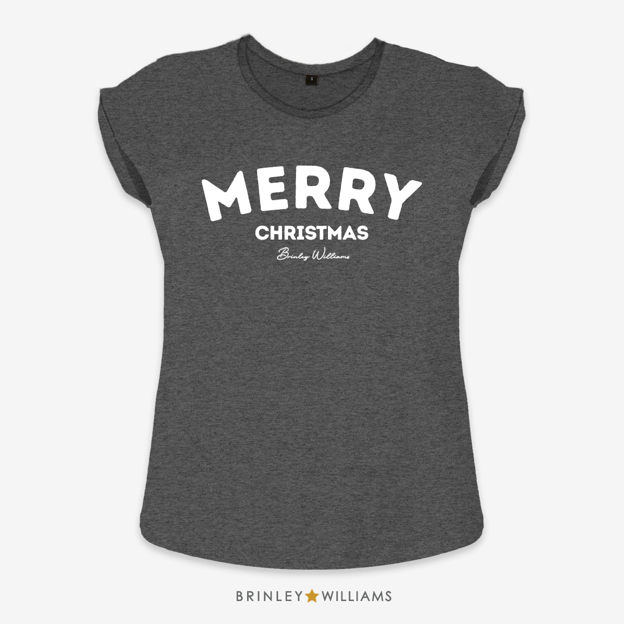 Merry Christmas Rolled Sleeve T-shirt - Charcoal