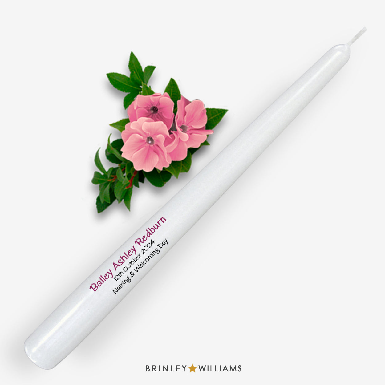 Personalised Naming Day Taper Candle - Burgundy