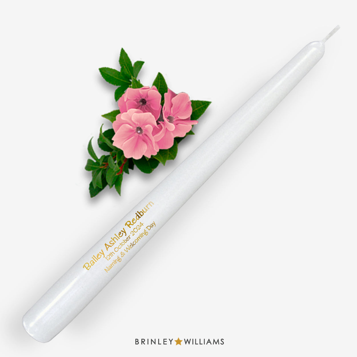 Personalised Naming Day Taper Candle - Gold Foil