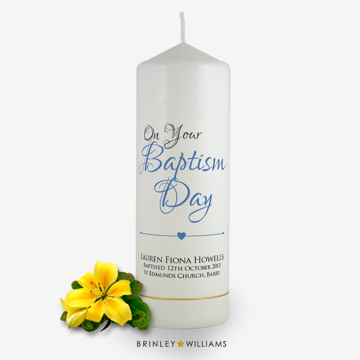 On your baptism day Personalised Candle - Sky Blue
