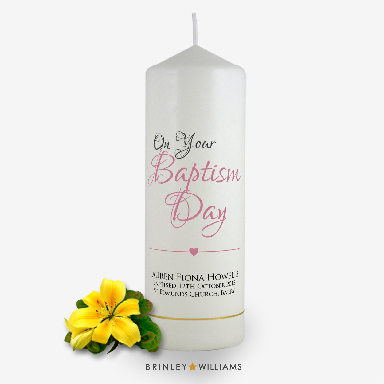 On your baptism day Personalised Candle - Soft Pink