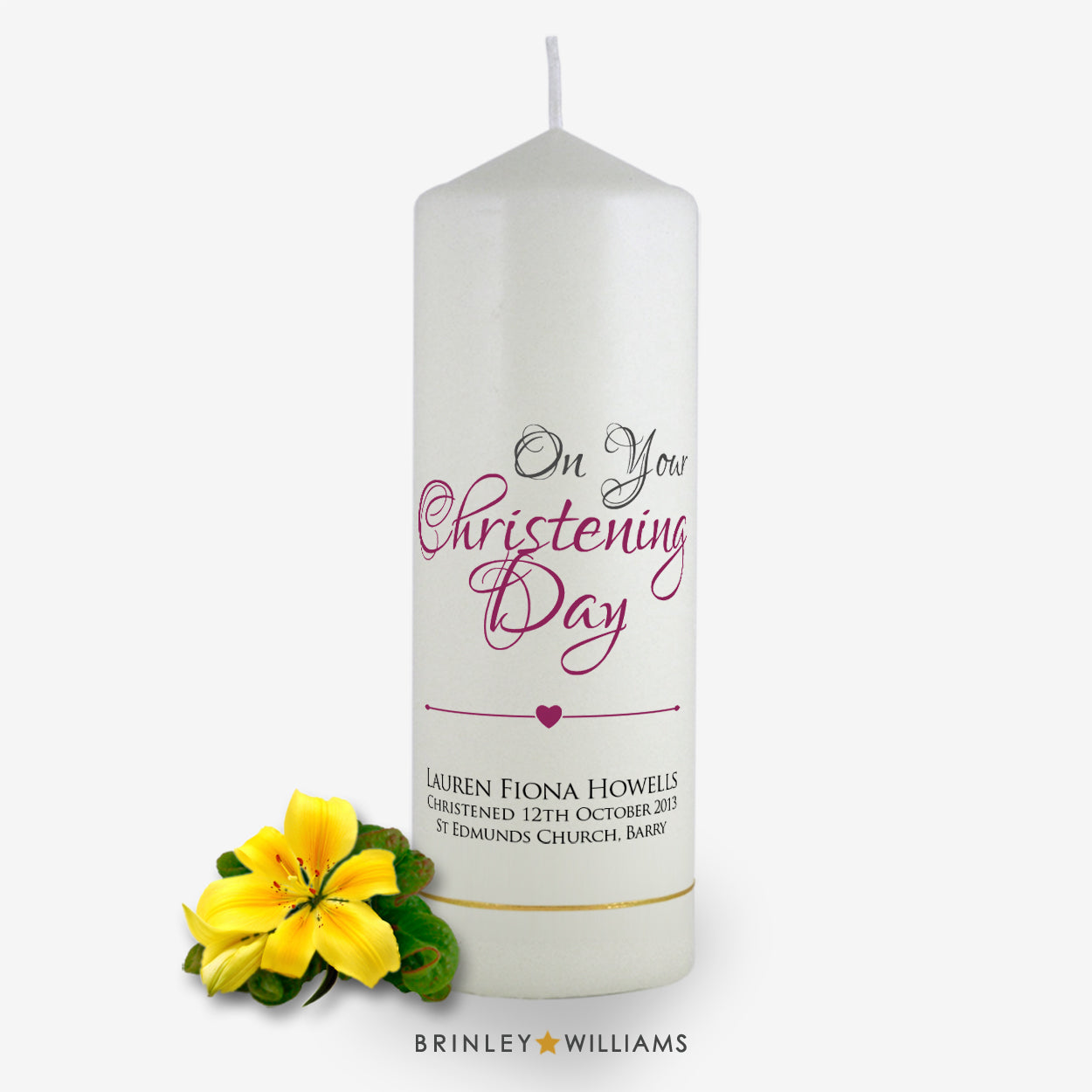 On your christening day Personalised Candle - Burgundy
