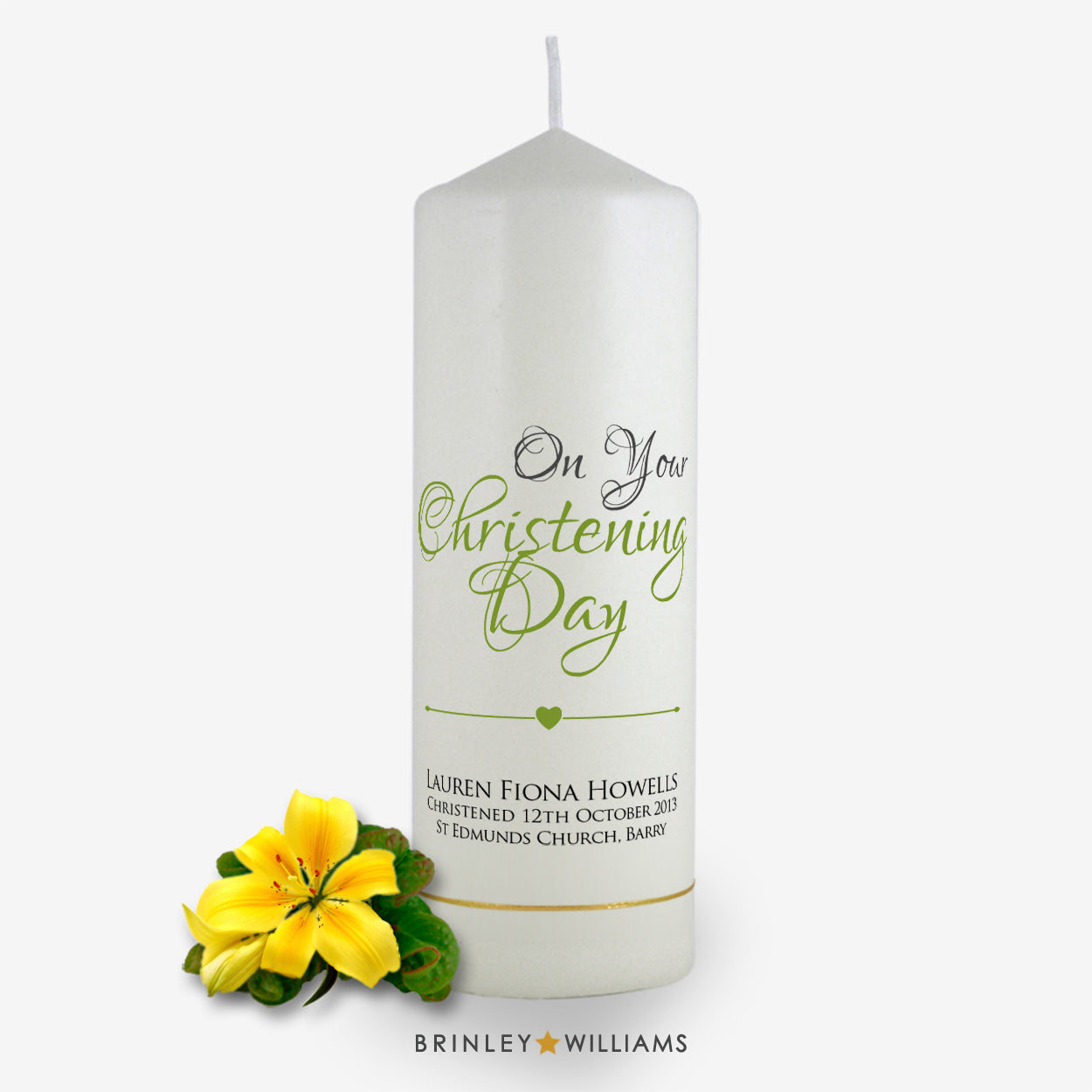On your christening day Personalised Candle - Emerald