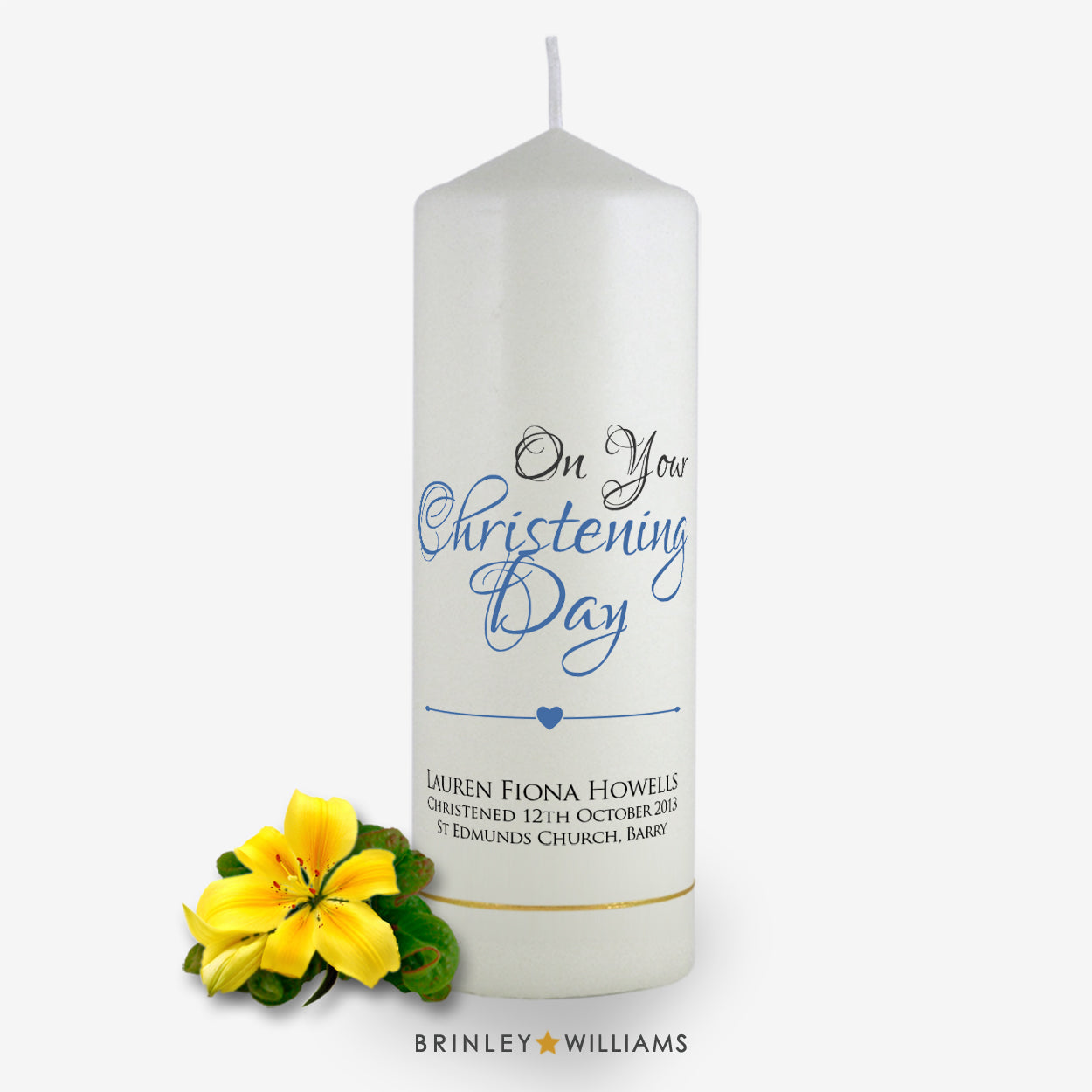On your christening day Personalised Candle - Sky Blue