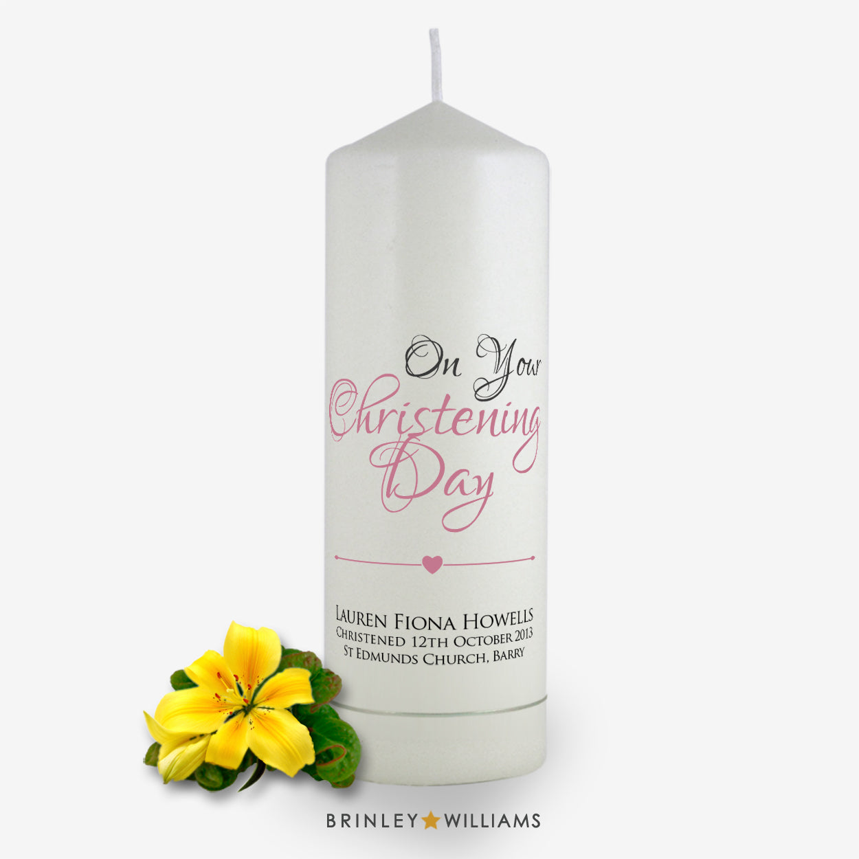 On your christening day Personalised Candle - Soft Pink