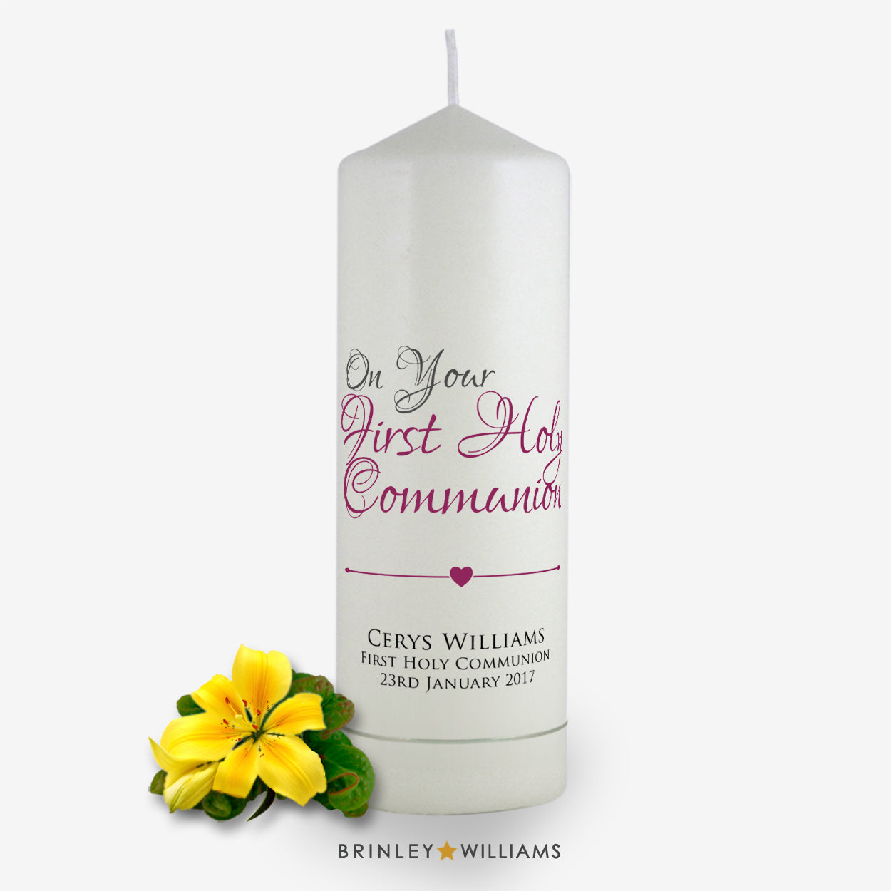 On your First Holy Communion Personalised Candle - Burgundy
