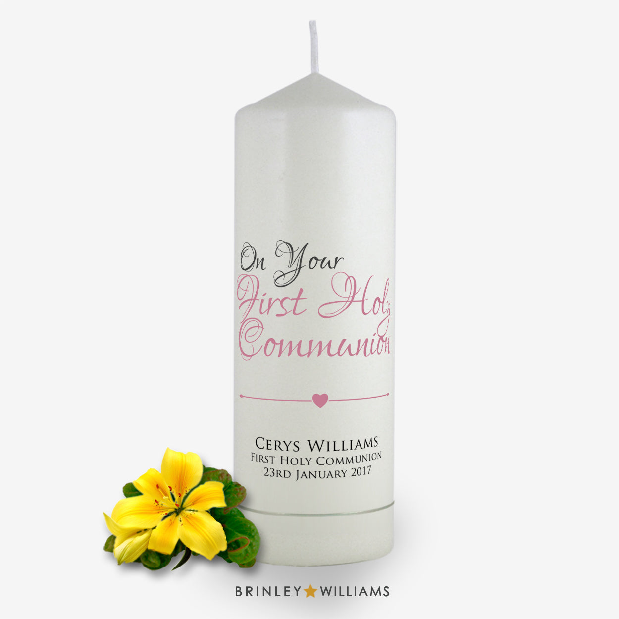 On your First Holy Communion Personalised Candle - Soft Pink
