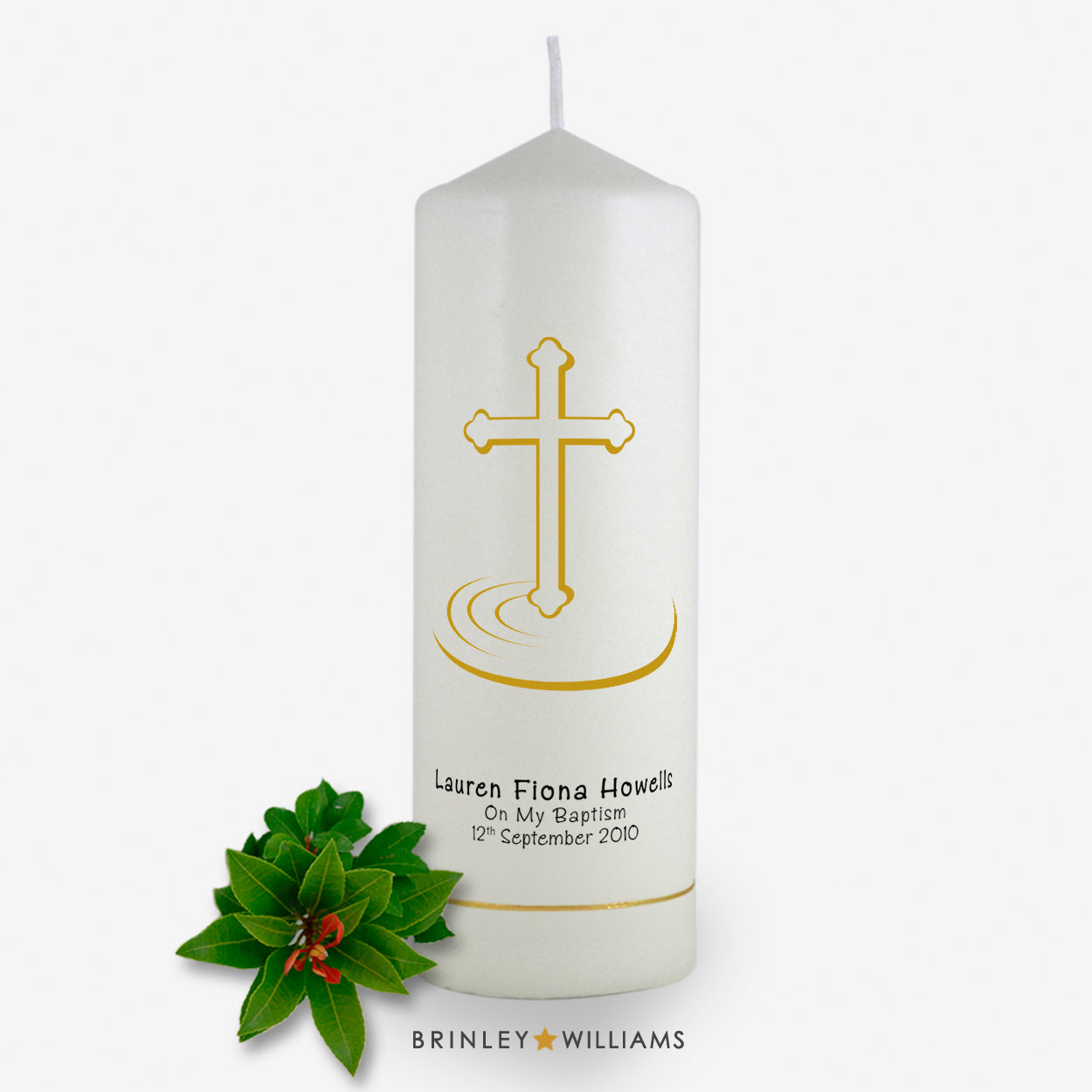 Ripple Cross Baptism Personalised Candle - Bronze