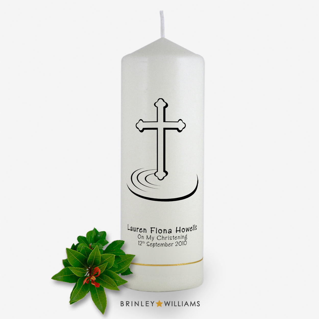 Ripple Cross Christening Personalised Candle - Charcoal