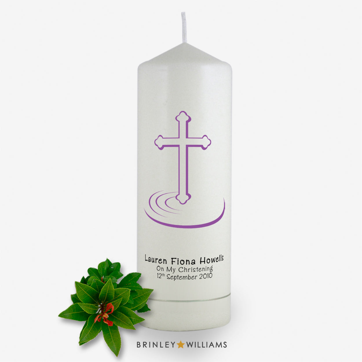 Ripple Cross Christening Personalised Candle - Lavender
