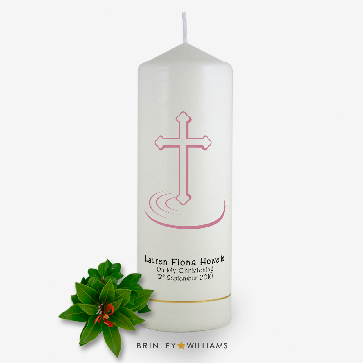 Ripple Cross Christening Personalised Candle - Soft Pink