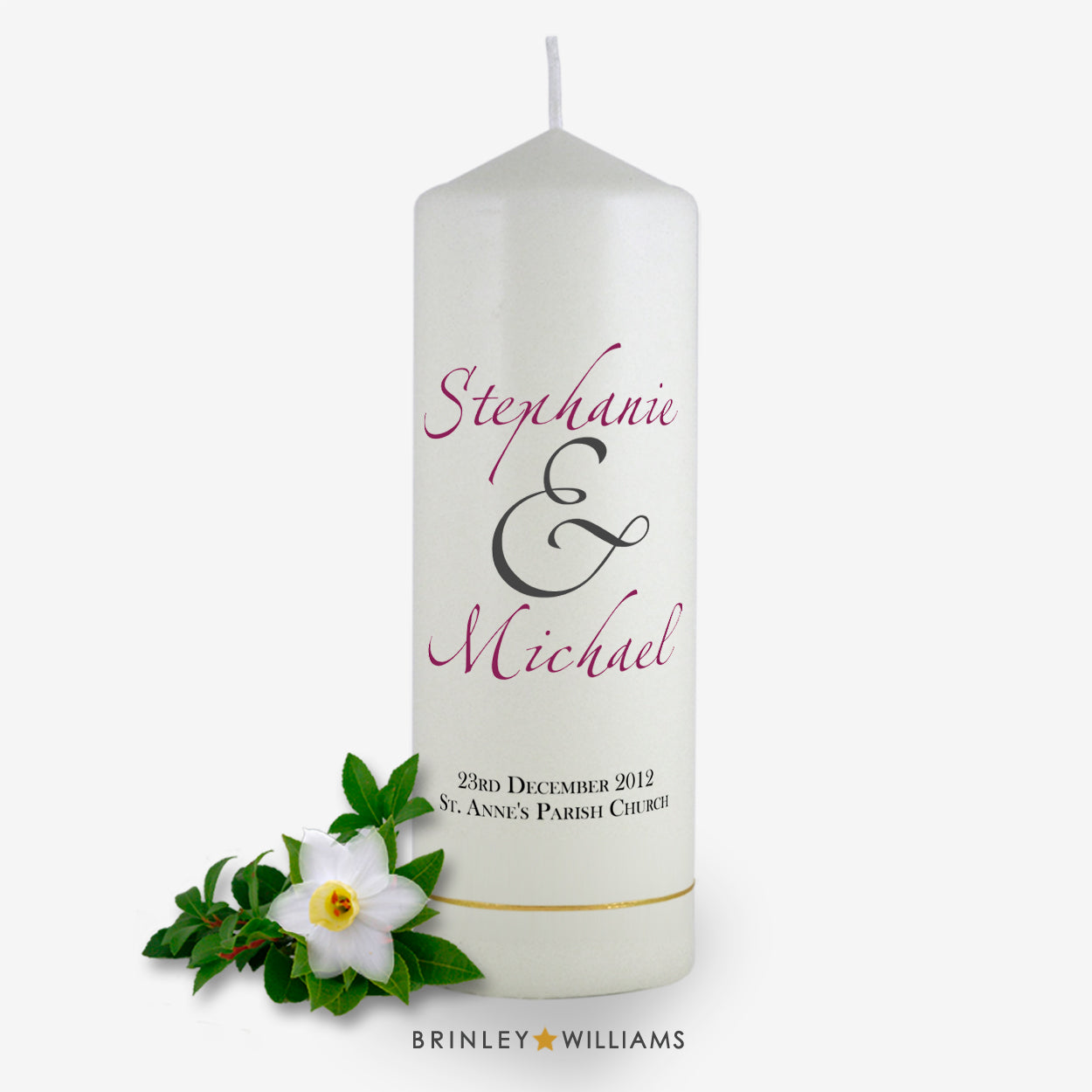 Scripted Names Personalised Wedding Candle - Burgundy