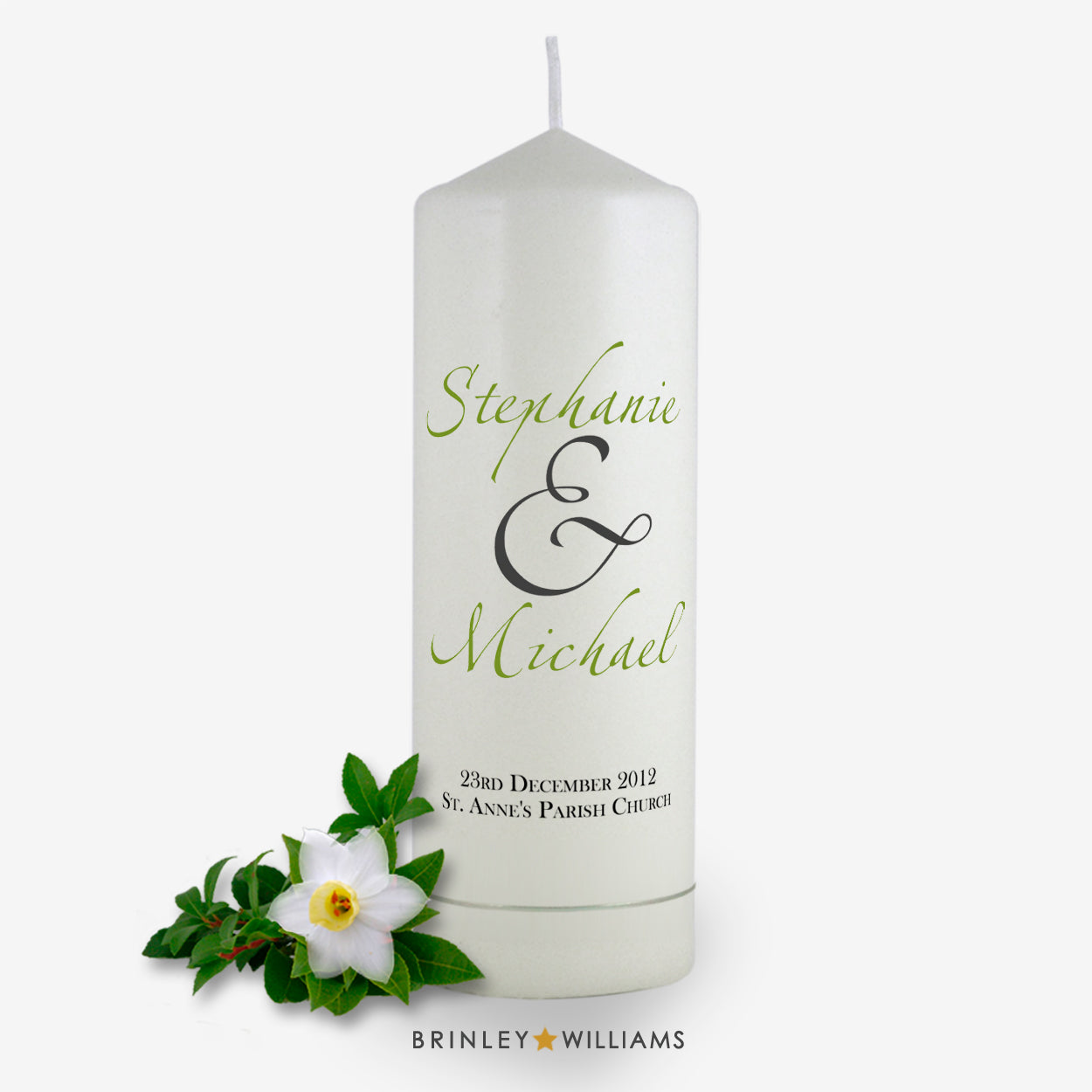 Scripted Names Personalised Wedding Candle - Emerald