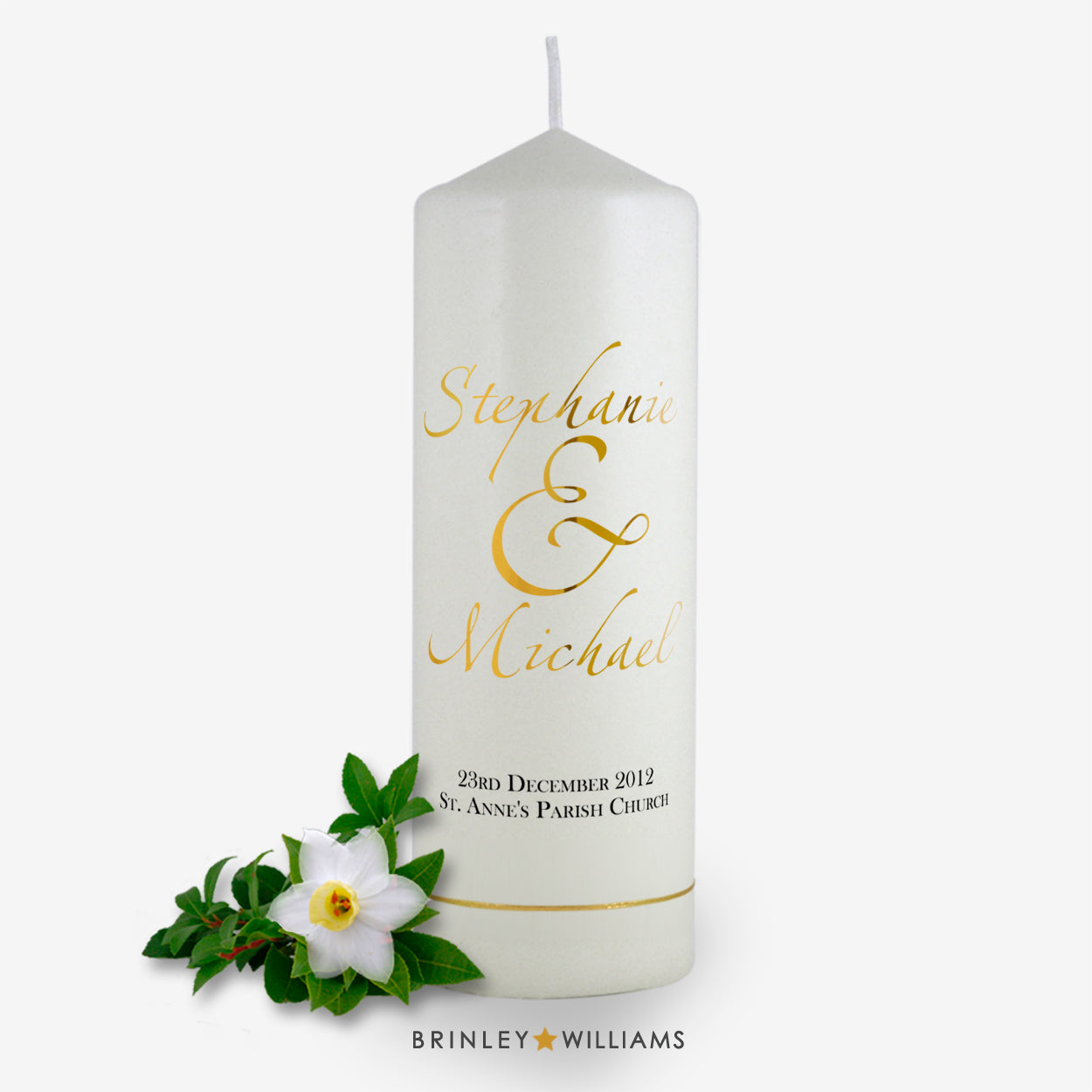 Scripted Names Personalised Wedding Candle - Gold Foil