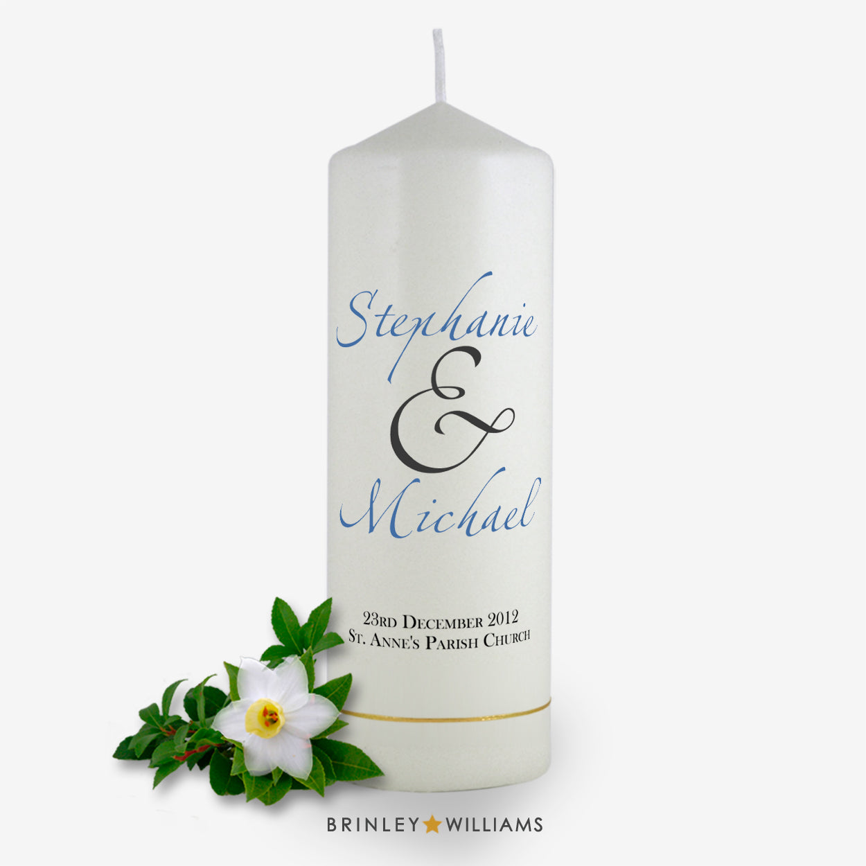 Scripted Names Personalised Wedding Candle - Sky Blue