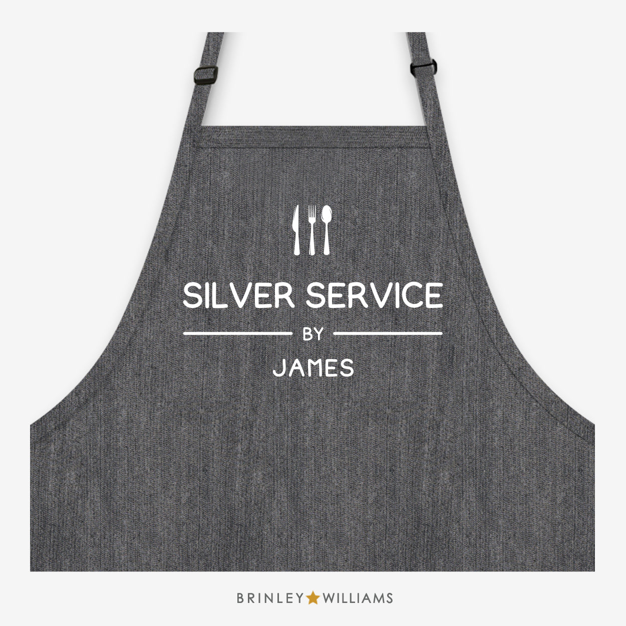Silver service Denim Apron - Personalised - Black Denim
