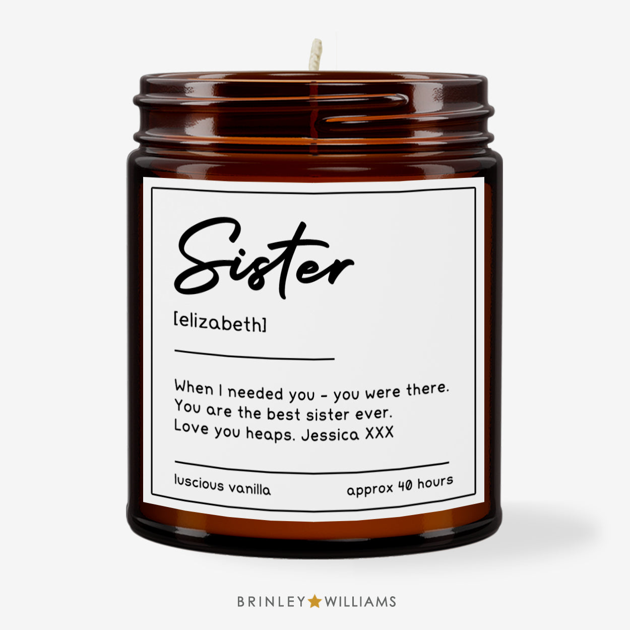Sister Definition Personalised Scented Candle - White