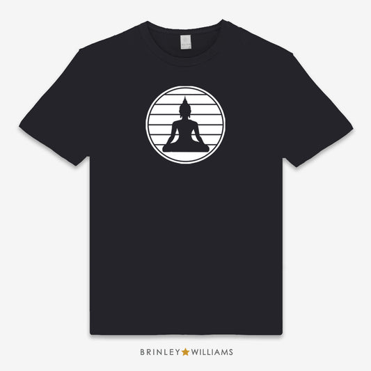 Black Unisex t-shirt with a white Buddha graphic design