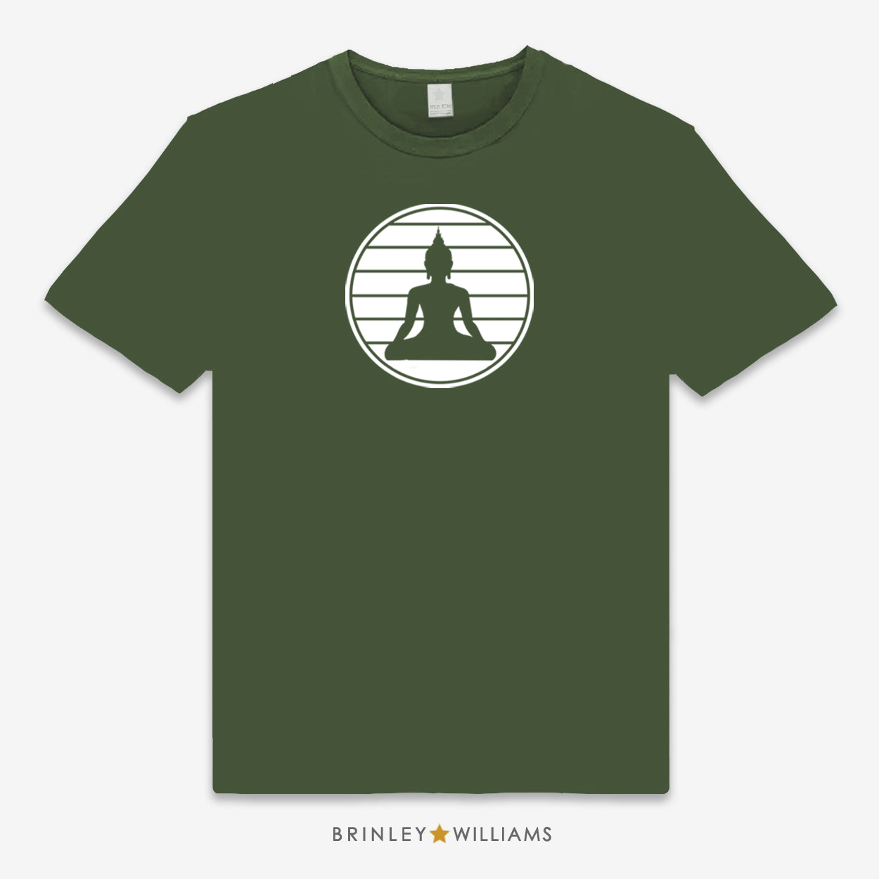 Military Green Unisex t-shirt with a white Buddha graphic design
