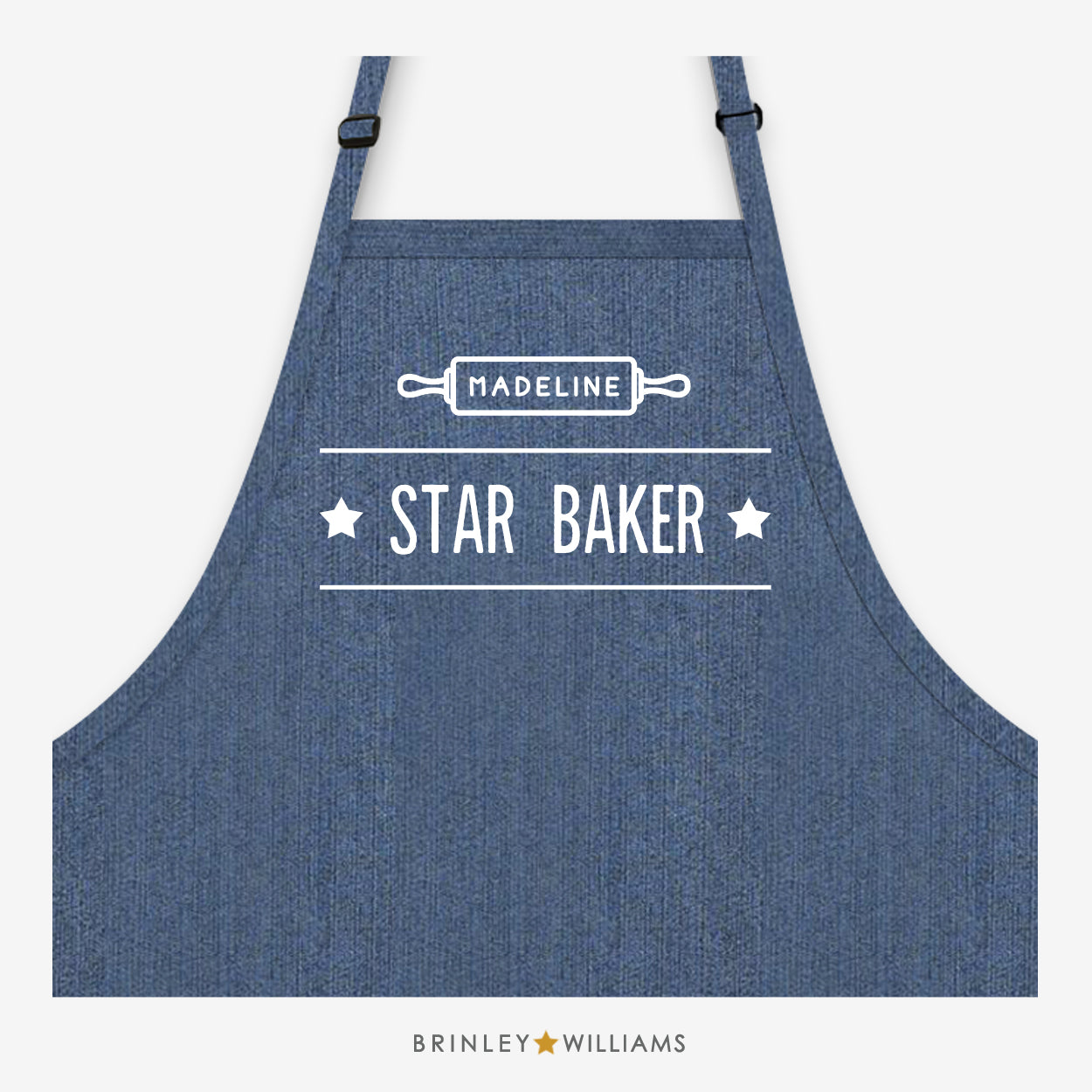 Star Baker Denim Apron - Personalised - Indigo Blue Denim