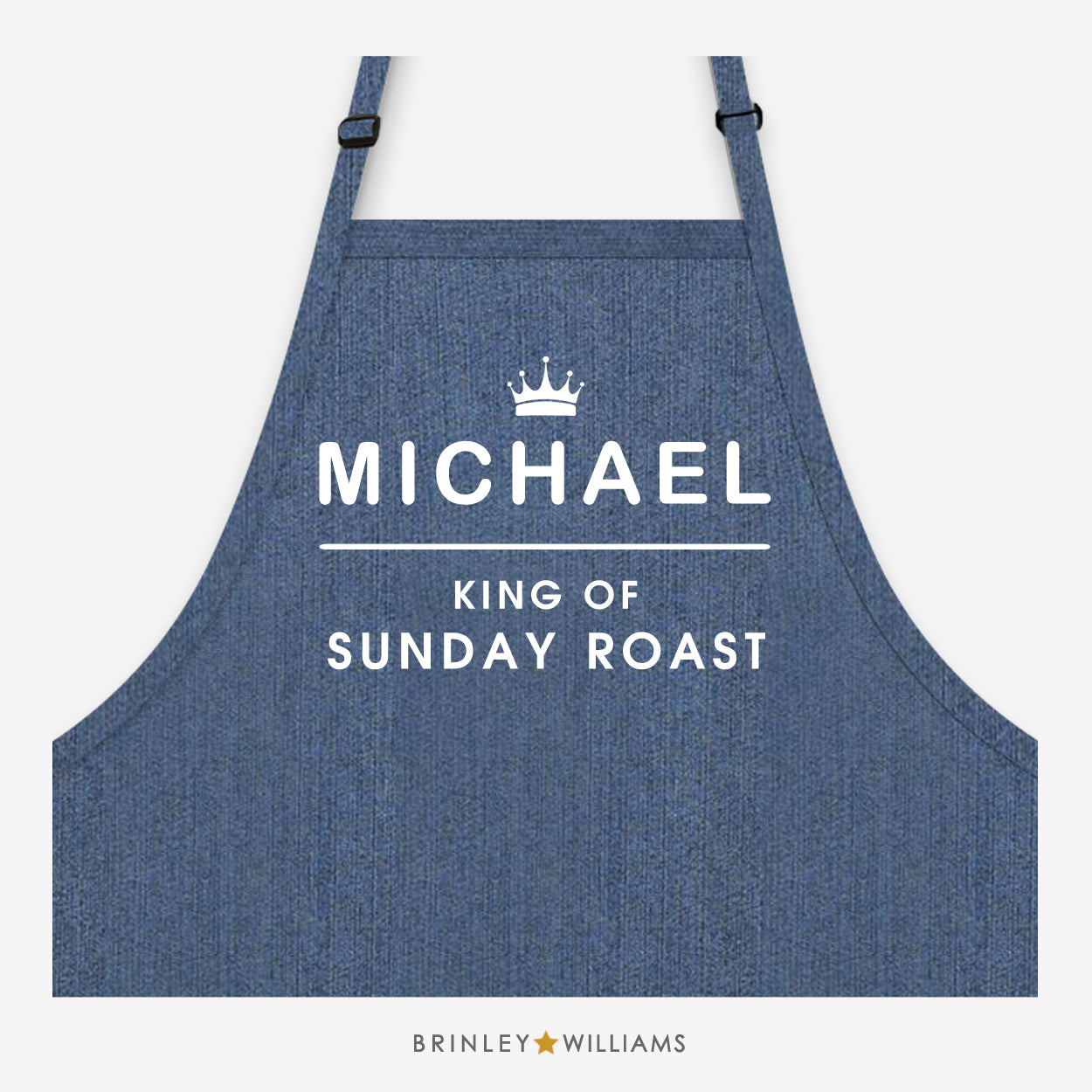 King of Sunday Roast Denim Apron - Personalised - Indigo Blue Denim