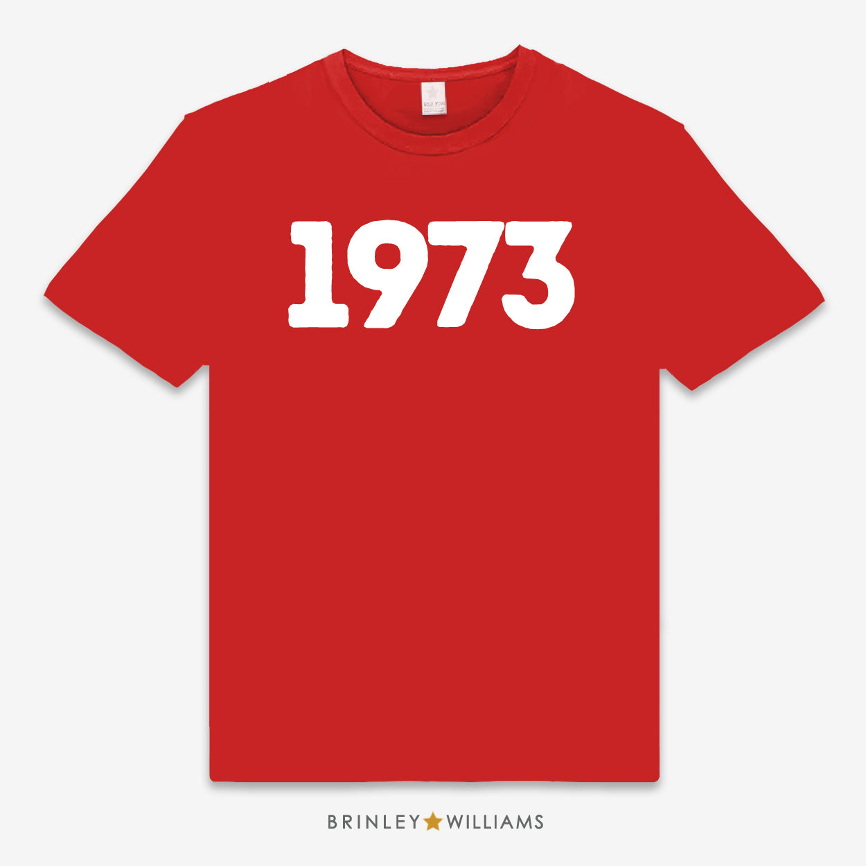 Red unisex t-shirt with Personalised year design printed in white on the front