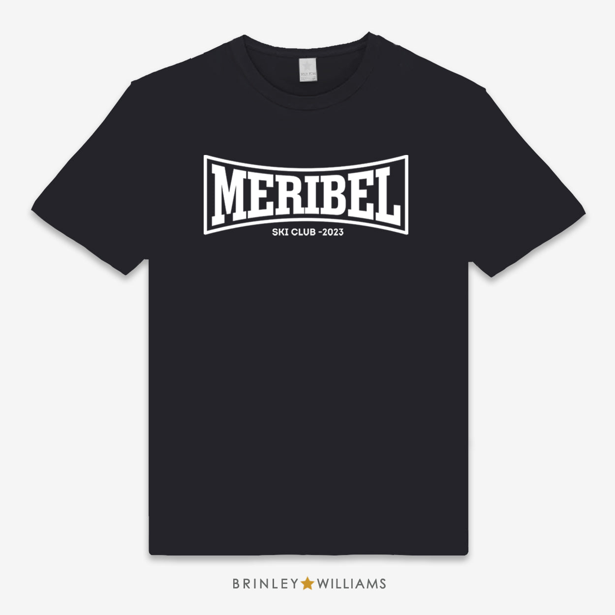 Black unisex t-shirt that can be personalised with main and sub text