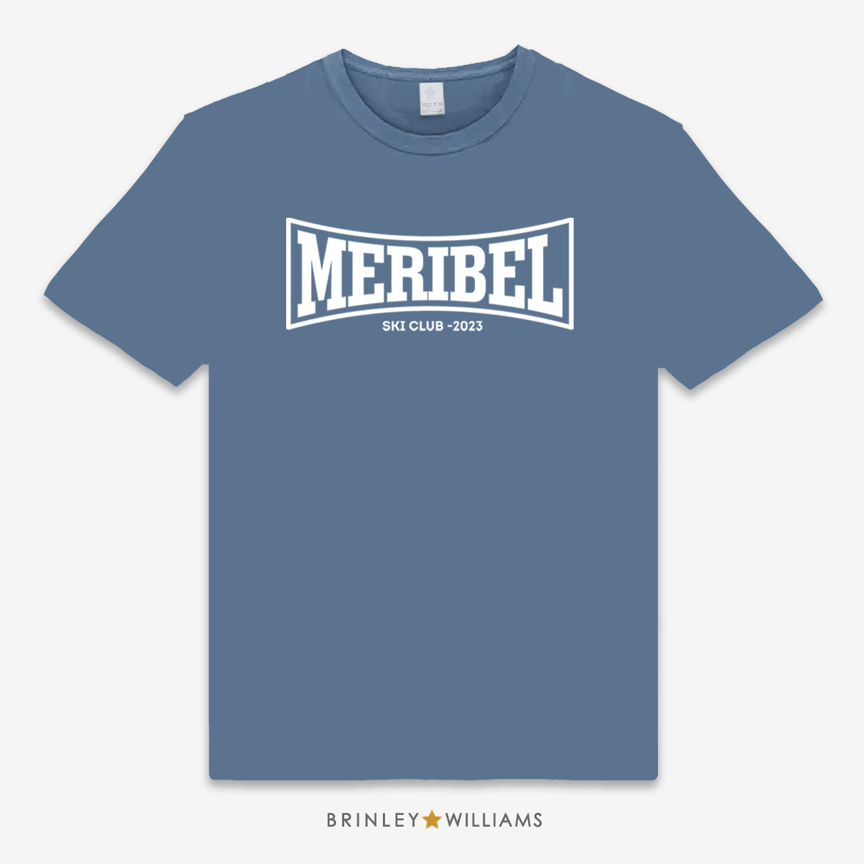 Blue unisex t-shirt that can be personalised with main and sub text