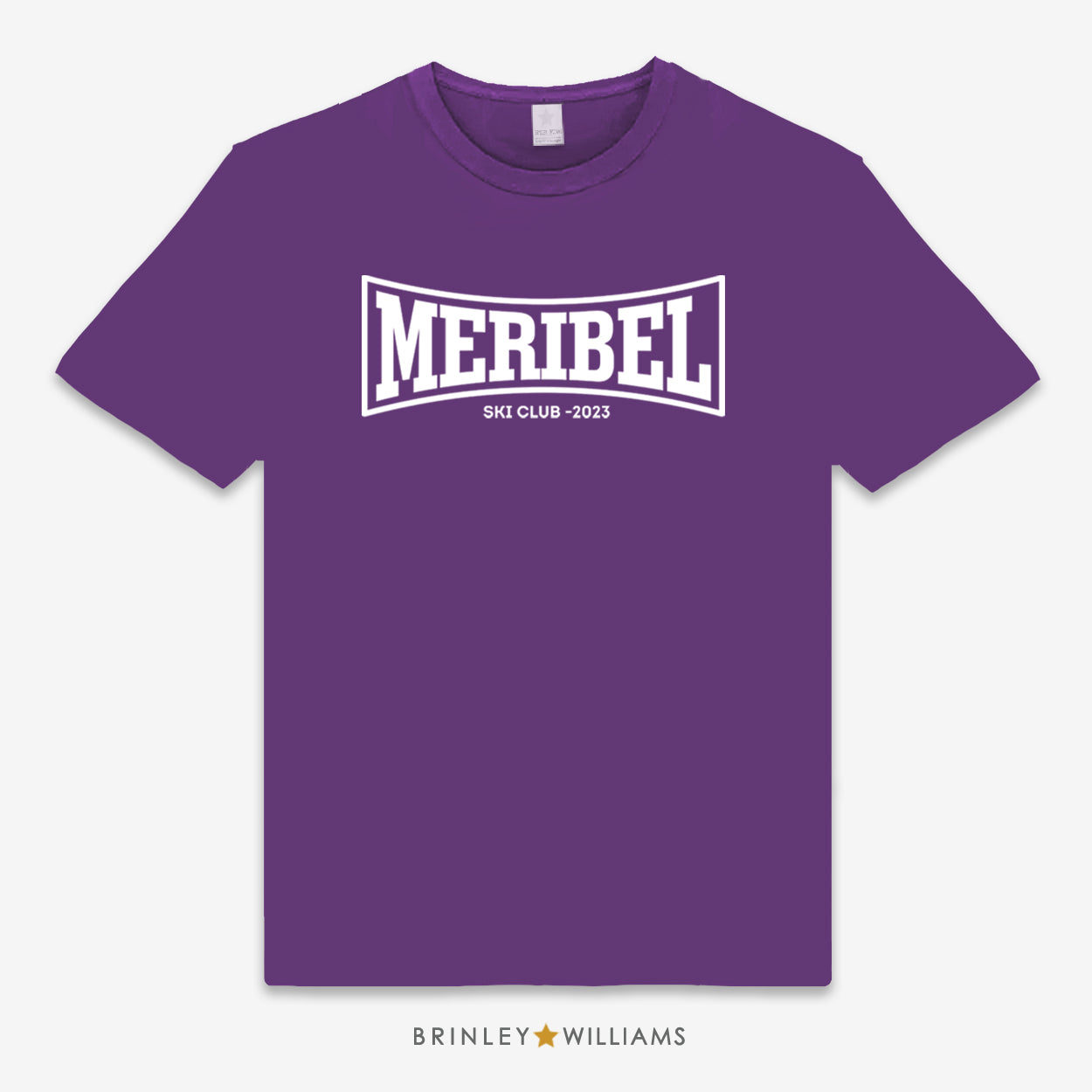 Purple unisex t-shirt that can be personalised with main and sub text