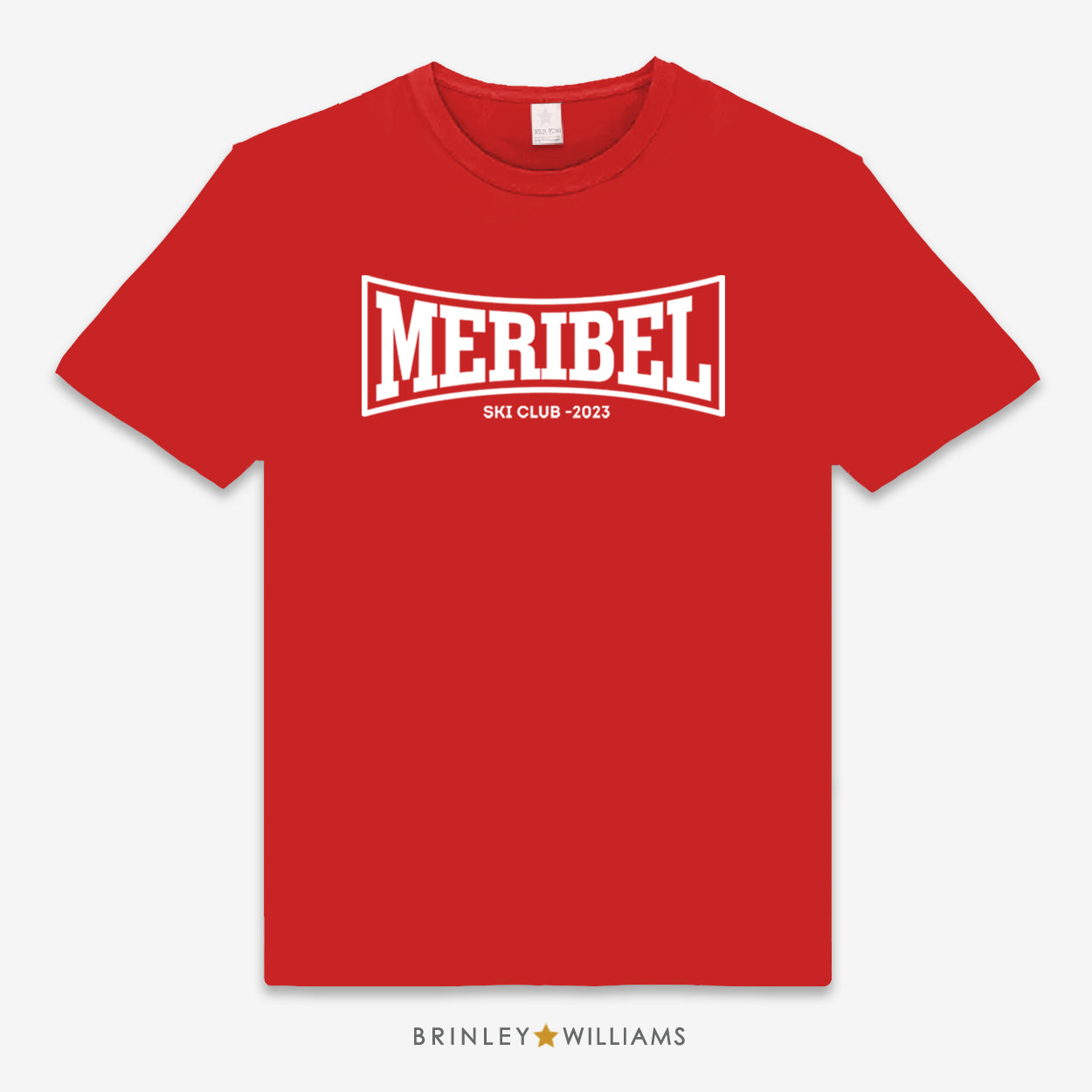 Red unisex t-shirt that can be personalised with main and sub text
