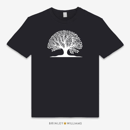 Black Unisex T-shirt with a white tree of life design