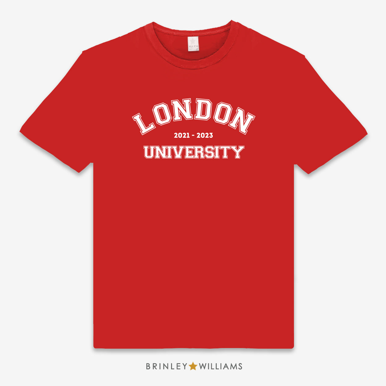 Red unisex t-shirt with your personalised university city and dates attended design
