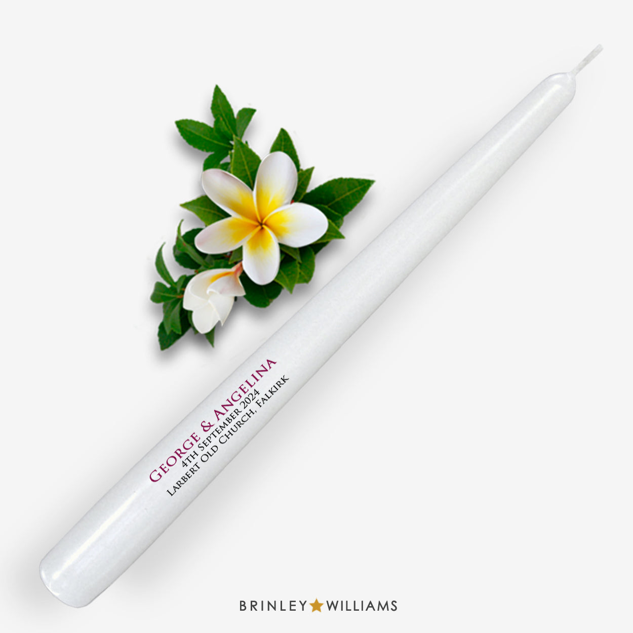Personalised Wedding Favour Taper Candle - Burgundy