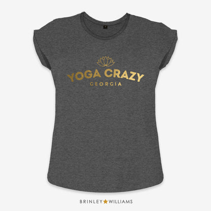 Yoga Crazy Rolled Sleeve T-shirt - Personalised - Charcoal
