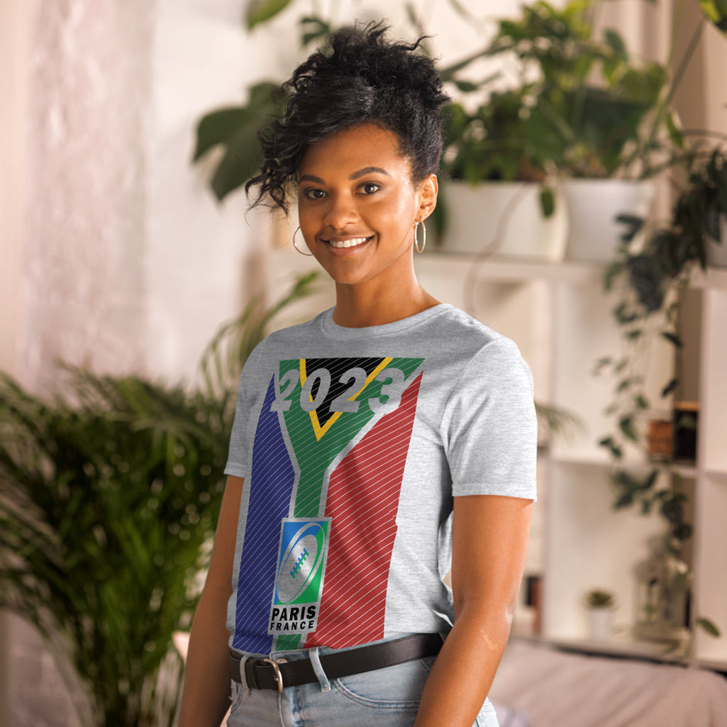 2023 South Africa Springboks Rugby World Cup Champions | Unisex Softstyle T-Shirt - sport grey female model