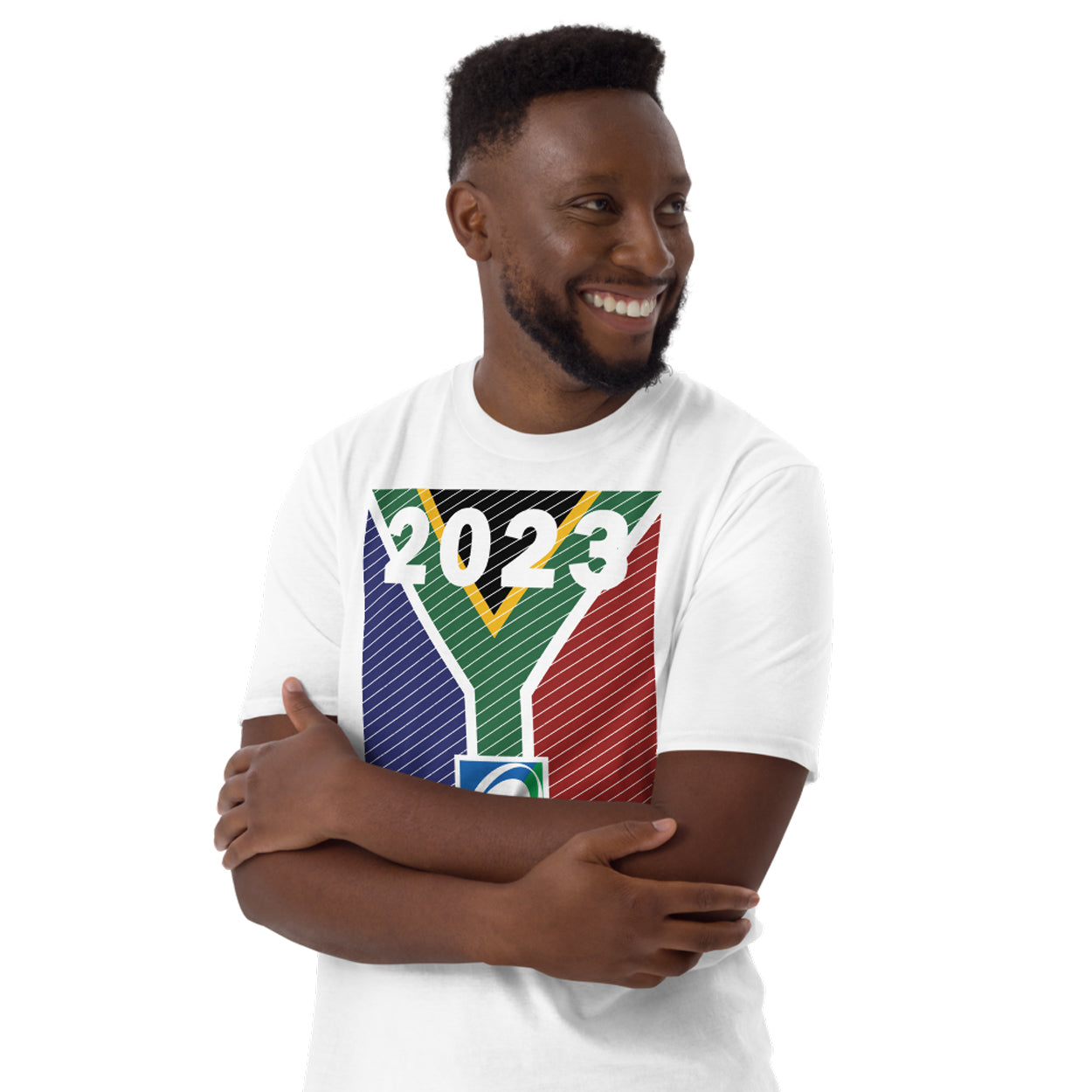 2023 South Africa Springboks Rugby World Cup Champions | Unisex Softstyle T-Shirt - white male model