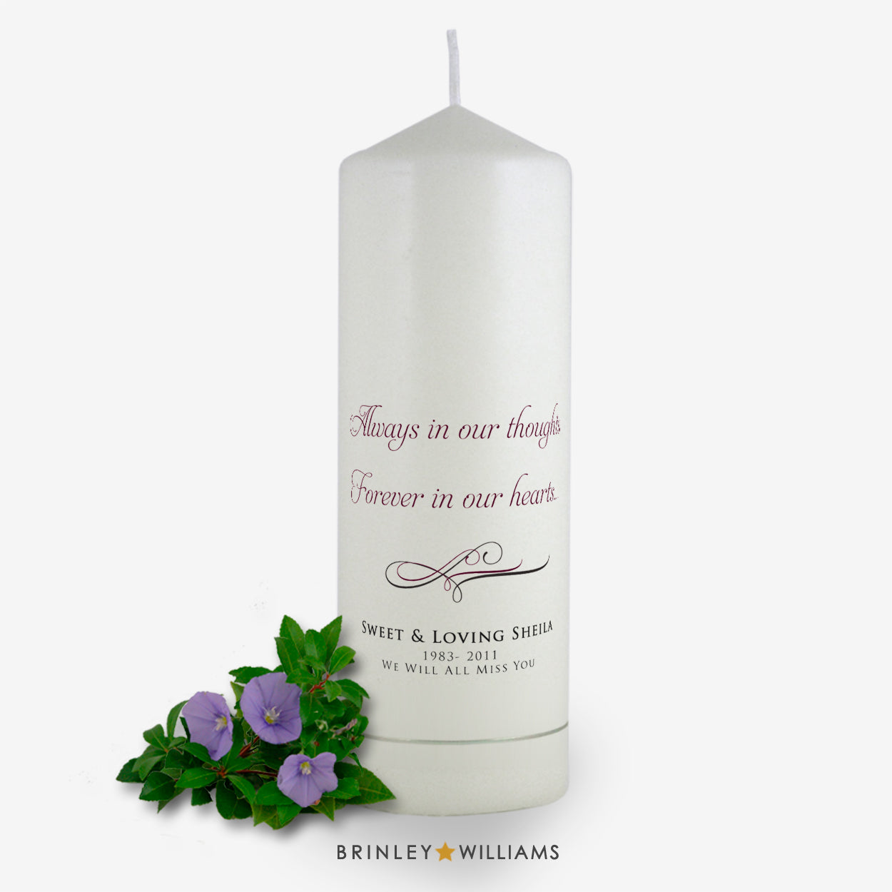 Always in our Thoughts Personalised Memorial Candle -Burgundy