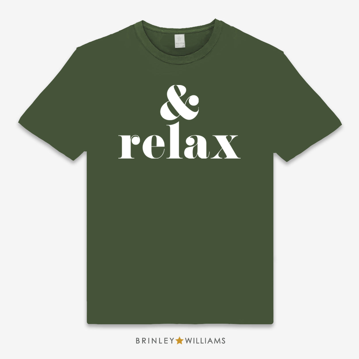 Green unisex t-shirt with 'and relax' text printed in white on the front